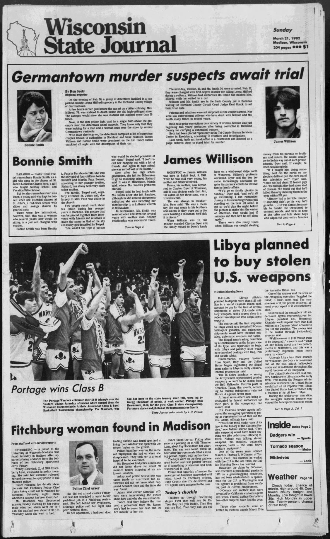 State Journal front page, March 21, 1982